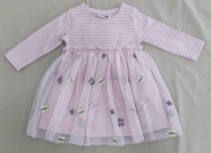 Girls Striped Long-sleeve Tulle Dress — Cotton And Tulle Dress